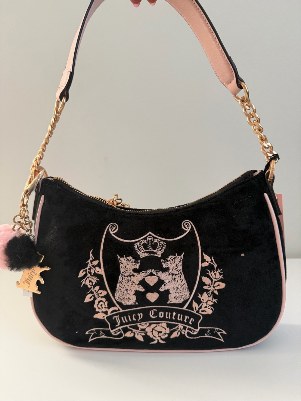 Juicy Couture Black & Pink Velvet Shoulder Bag